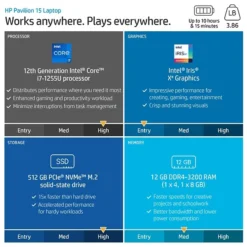 HP Pavilion15.6" Laptop, Intel Core I7-1255U, 12GB Memory, 512GB SSD, Windows 11 (68R51UA#ABA)