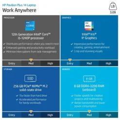 HP Pavilion Plus 14" Laptop, Intel I5-1240P, 8GB Memory, 256GB SSD, Windows 11 (68R49UA#ABA)