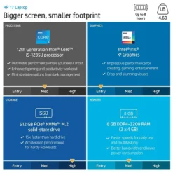 HP 17.3" Laptop, Intel Core I5-1235U, 8GB Memory, 512GB SSD, Windows 11 (6L652UA#ABA)
