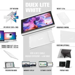 Mobile Pixels DUEX Lite 12.5" IPS LCD Slide-Out Display For Laptops, Cool White (101-1005P02)
