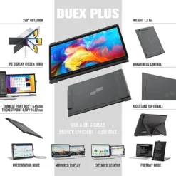 Mobile Pixels DUEX Plus 13.3"IPS LCD Slide-Out Display For Laptops, Deep Gray (101-1006P01)